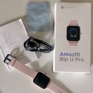 Amazfit Bit U Pro watch, soft pink.